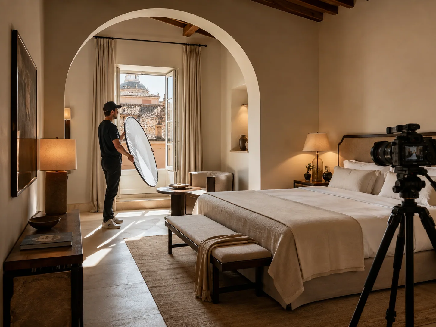 Servizio fotografico professionale in una camera di boutique hotel a Roma